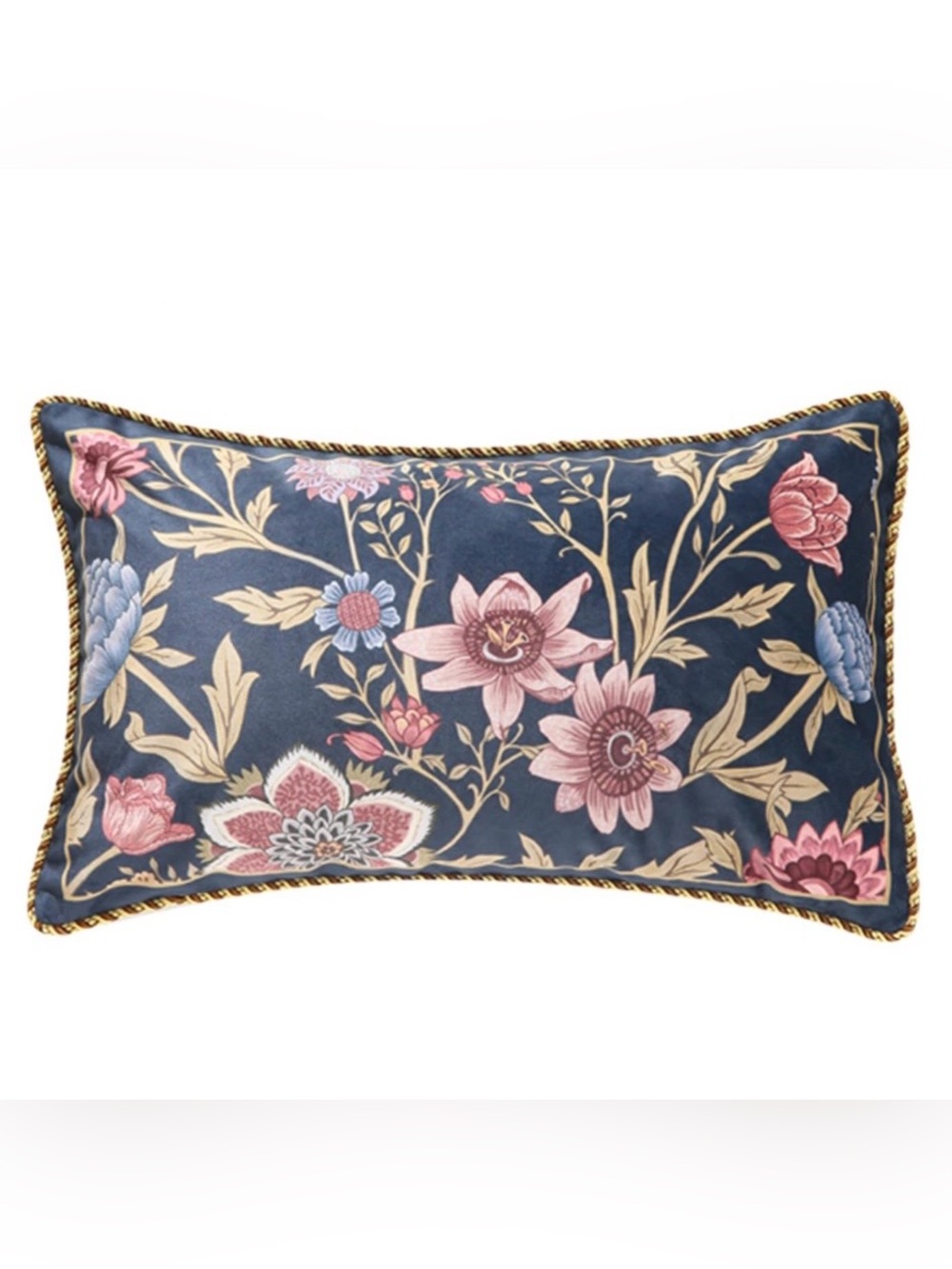 Decorative Lumbar Accent Pillow Cover Rectangular 12x20” BLACK VELVET FLORAL